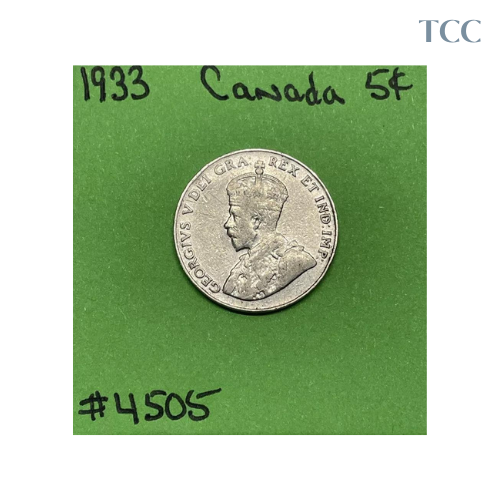 1933 Canada 🇨🇦 5c Cents Nickel Circulated