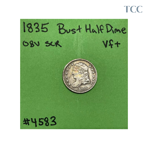 1835 Capped Bust Half Dime 5c VF+ Very Fine Plus Obverse Scratch