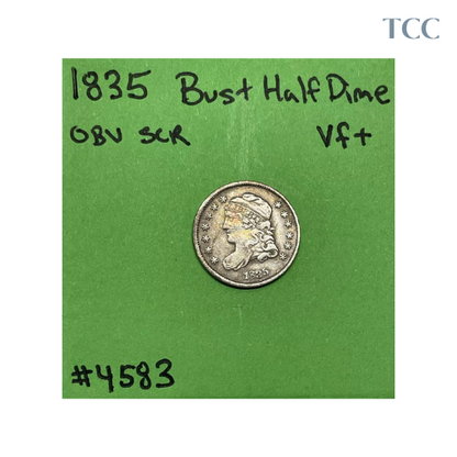 1835 Capped Bust Half Dime 5c VF+ Very Fine Plus Obverse Scratch