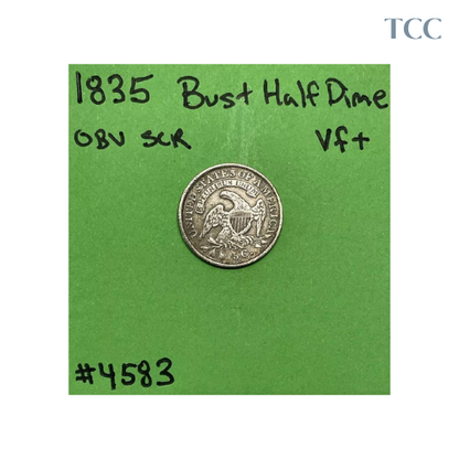 1835 Capped Bust Half Dime 5c VF+ Very Fine Plus Obverse Scratch