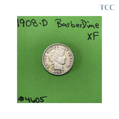 1908-D Barber Liberty Head Dime 10c XF Extra Fine 90% Silver