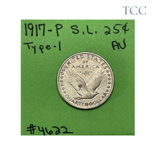 1917-P Type 1 Standing Liberty Quarter Dollar AU About Uncirculated