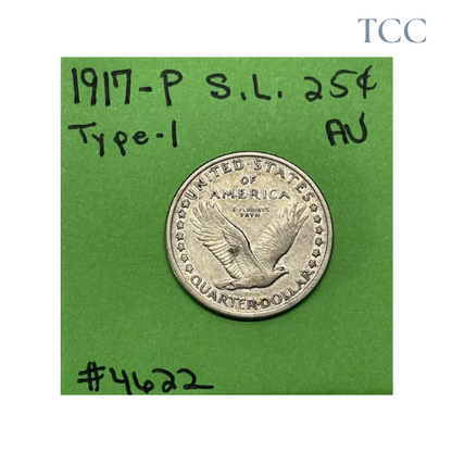 1917-P Type 1 Standing Liberty Quarter Dollar AU About Uncirculated