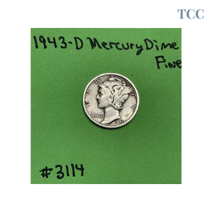 1943 D Mercury Dime 10c Fine 90% Silver