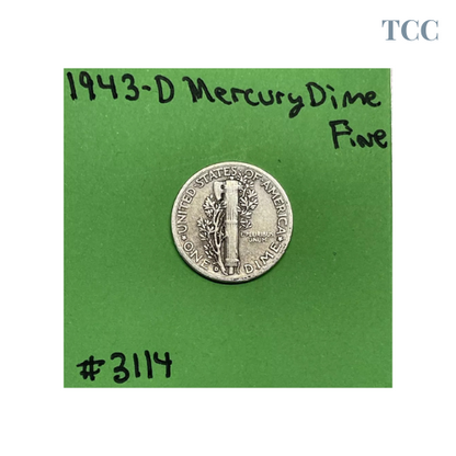 1943 D Mercury Dime 10c Fine 90% Silver