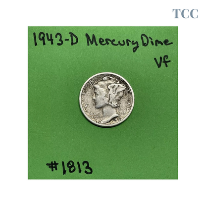 1943 D Mercury Dime 10c VF Very Fine 90% Silver