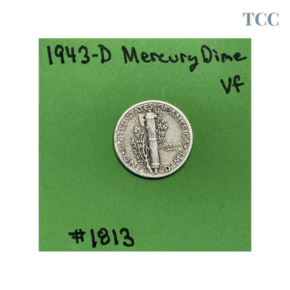 1943 D Mercury Dime 10c VF Very Fine 90% Silver