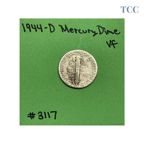 1944-D Mercury Dime 10c VF Very Fine 90% Silver