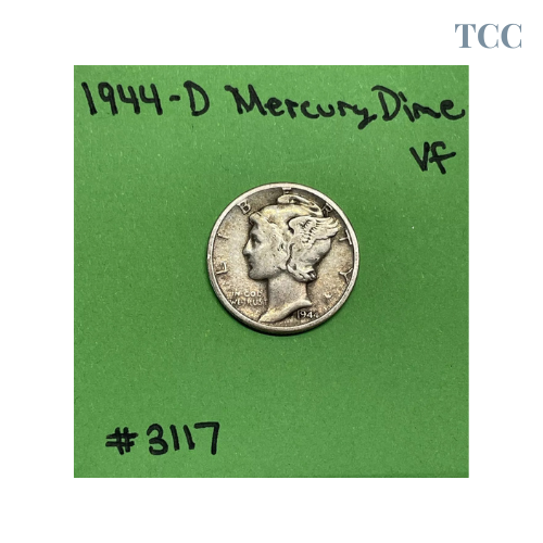 1944-D Mercury Dime 10c VF Very Fine 90% Silver