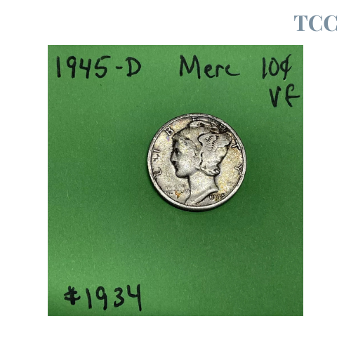 1945 D Mercury Dime VF Very Fine 90% Silver