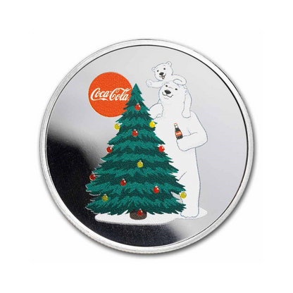 Coca-Cola® 1 oz Ag Proof Round Polar Bear Ornament w/ Gift Tin