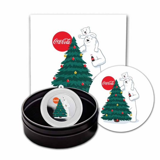 Coca-Cola® 1 oz Ag Proof Round Polar Bear Ornament w/ Gift Tin