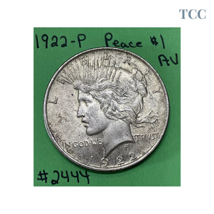 1922-P Peace Silver Dollar $1 AU About Uncirculated