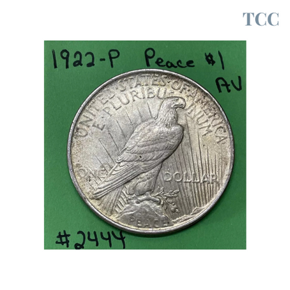 1922-P Peace Silver Dollar $1 AU About Uncirculated