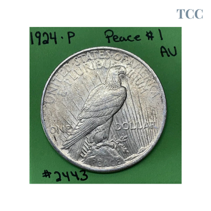 1924 Peace Dollar $1 AU About Uncirculated 90% Silver