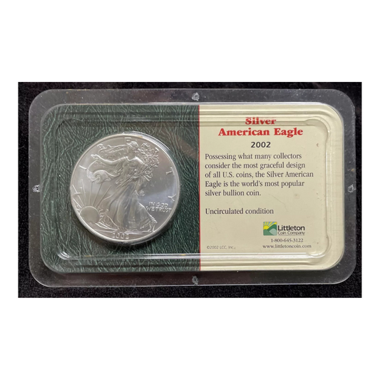 2002 American 🇺🇸 1 oz .999 Silver Eagle in Littleton Coin Company Packaging