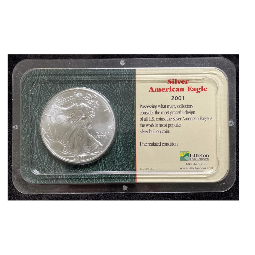 2001 $1 American 🇺🇸 .999 1 oz Silver Eagle In Littleton Coin Packaging