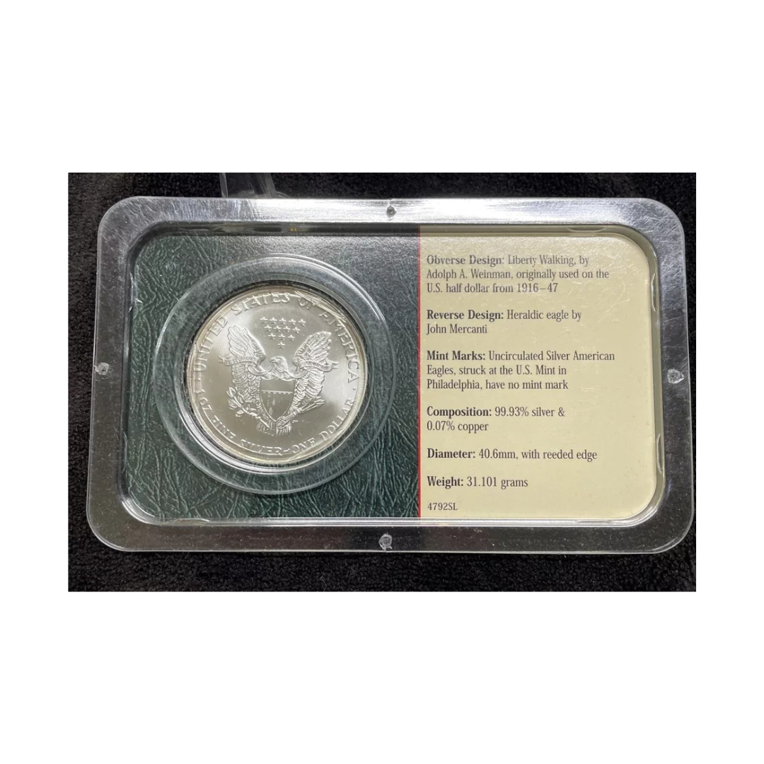 2001 $1 American 🇺🇸 .999 1 oz Silver Eagle In Littleton Coin Packaging