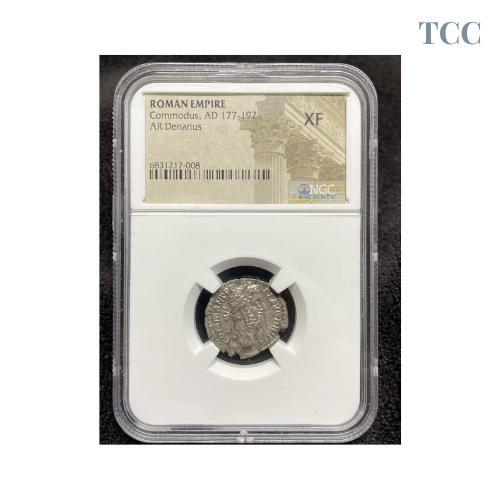 Silver Denarius of Commodus AD 177-192 NGC Graded XF AR Denarius