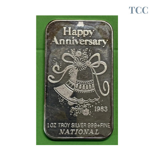 Vintage 1983 Happy Anniversary 1 oz .999 Silver Bar National Refiners