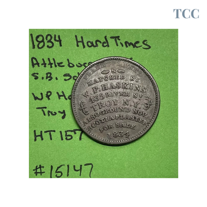 1834 Hard Times HT-157 S.B. Schenk, Attleboro Mass. & Troy, NY Nice Token