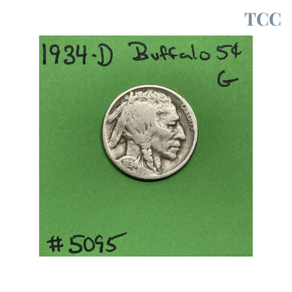 1934 D Buffalo Indian Head Nickel 5c Good