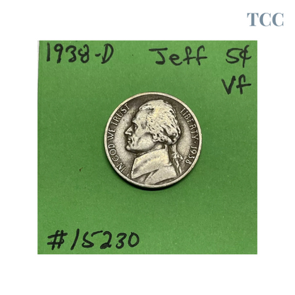 1938 D Jefferson Nickel 5c VF Very Fine