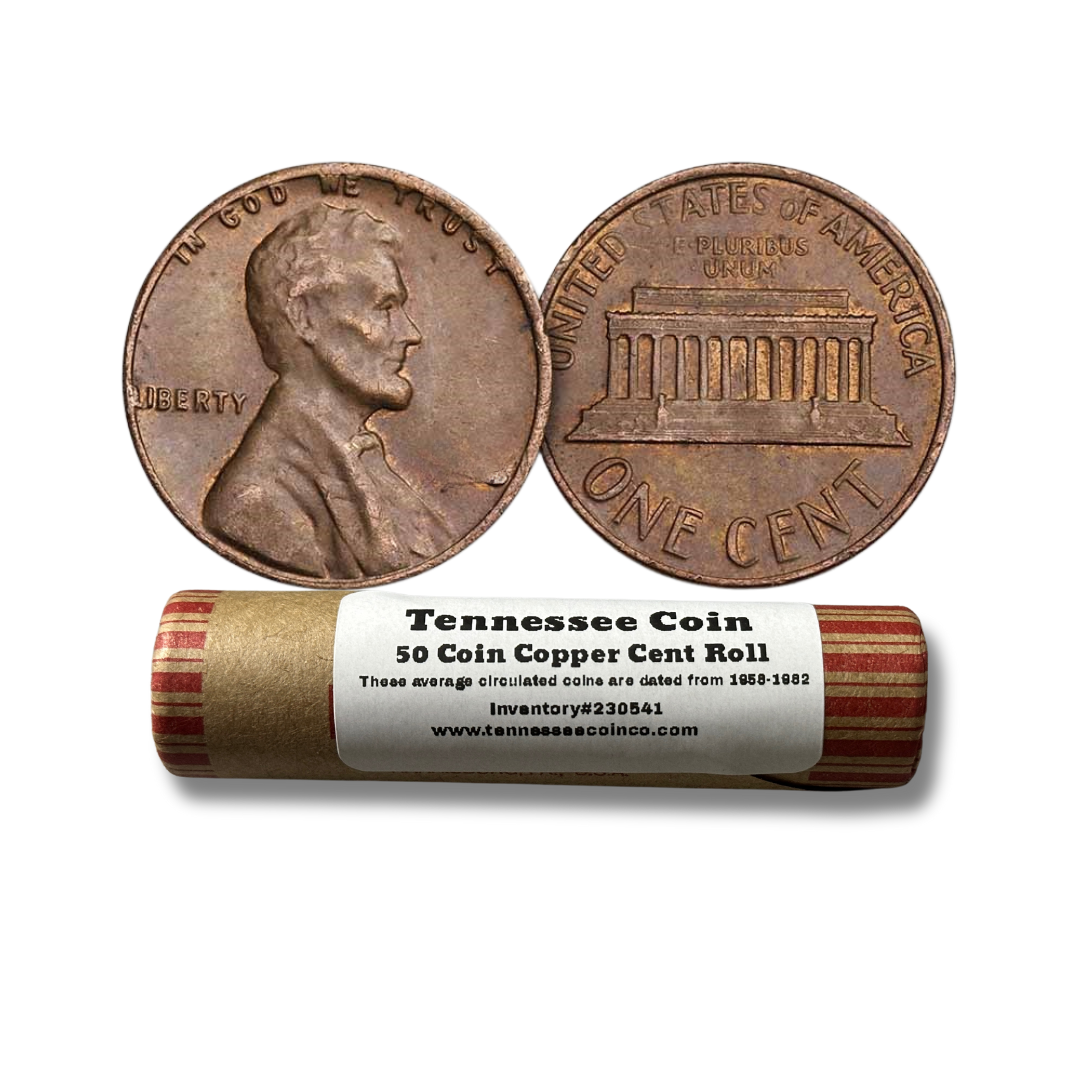 1958-1982 Copper Lincoln Cent 50-Count Roll Avg Circ