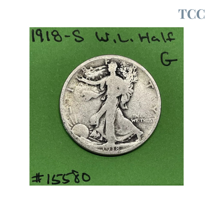 1918-S Walking Liberty Half Dollar G Good 90% Silver