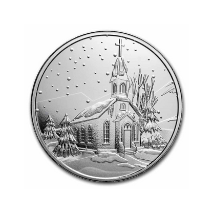 1 oz Silver Round Church Scene "Christmas Begins With Christ"