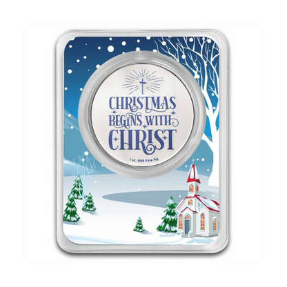 1 oz Silver Colorized Round "Christmas Begins with Christ"