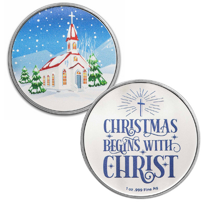 1 oz Silver Colorized Round "Christmas Begins with Christ"