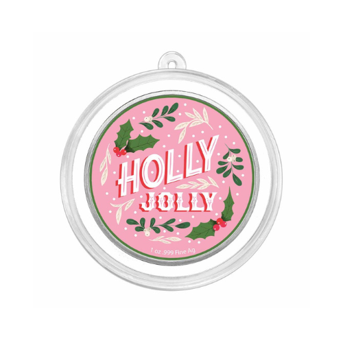 1 oz Silver Colorized Round Holly Jolly, Merry & Bright