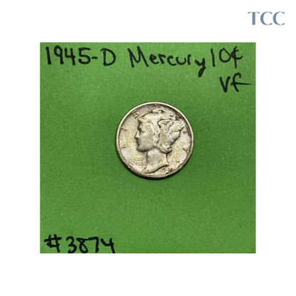 1945 D Mercury Dime VF Very Fine 90% Silver 10c