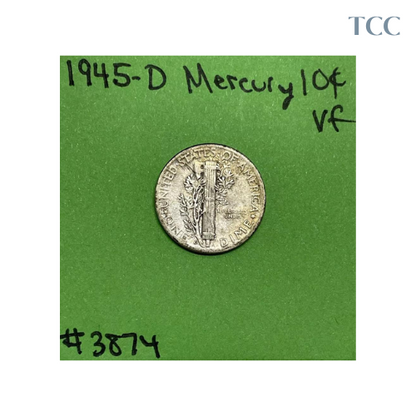 1945 D Mercury Dime VF Very Fine 90% Silver 10c