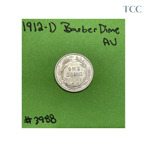 1912-D Barber Dime 10c AU About Uncirculated 90% Silver