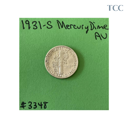 1931 S Mercury Dime AU About Uncirculated