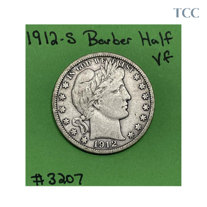 1912 S Barber Liberty Head Half Dollar VF Very Fine 90% Silver