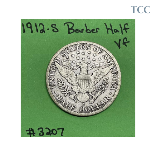 1912 S Barber Liberty Head Half Dollar VF Very Fine 90% Silver