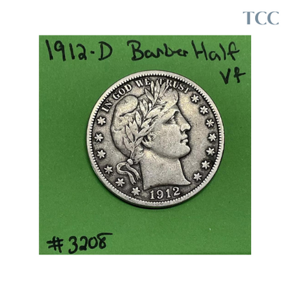 1912-D Barber Liberty Head Half Dollar VF Very Fine 90% Silver