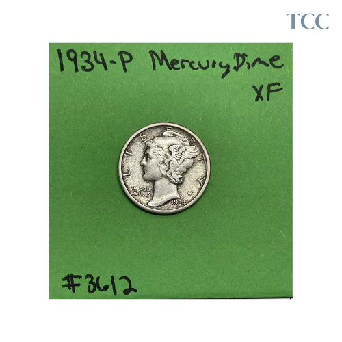 1934-P Mercury Dime 10c XF Extra Fine 90% Silver