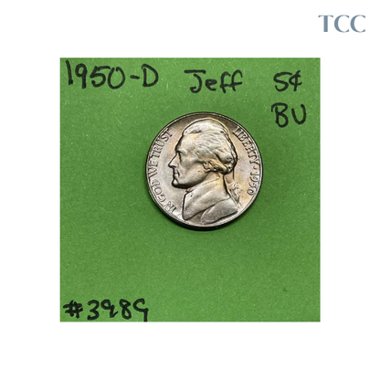 1950 D Jefferson Nickel 5 Cent Piece BU Uncirculated Mint State