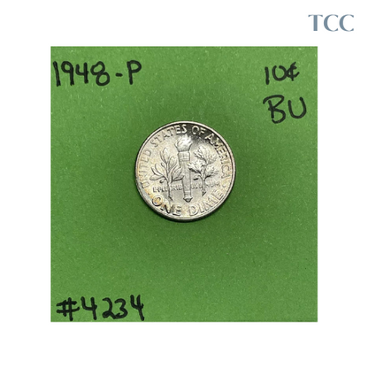 1948 P Roosevelt Dime 10c BU Brilliant Uncirculated 90% Silver