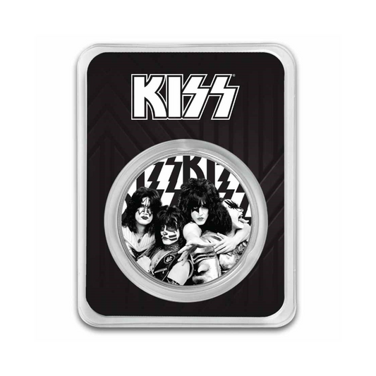 KISS 1 oz Silver Colorized Black & White Band Logo in TEP