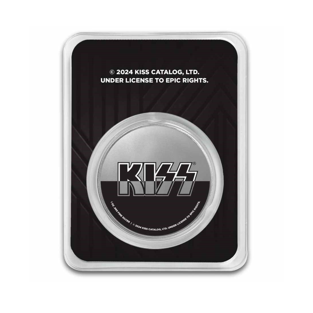 KISS 1 oz Silver Colorized Black & White Band Logo in TEP