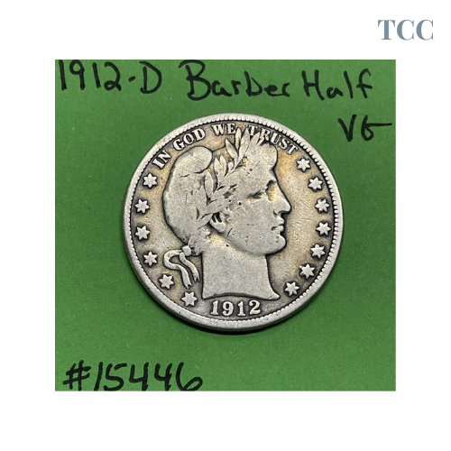 1912 D Barber Half Dollar 90% Silver VG Very Good