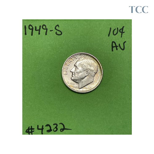 1949 S Roosevelt Dime 10c AU About Uncirculated 90% Silver Key Date!