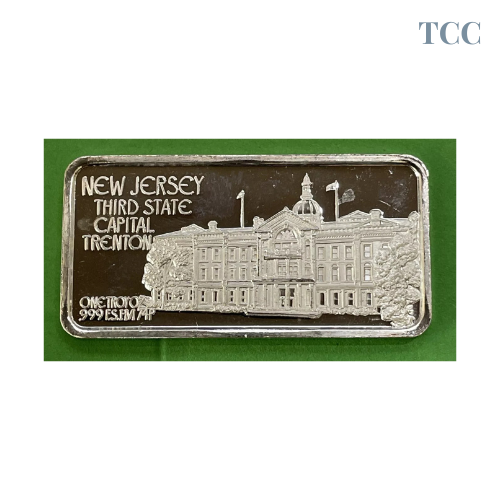 1974 Hamilton Mint 1 Troy oz .999 Fine Silver Bar New Jersey 3rd State