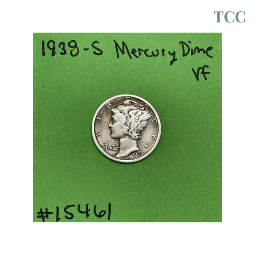 1938 S Mercury Silver Dime Very Fine 90% Silver