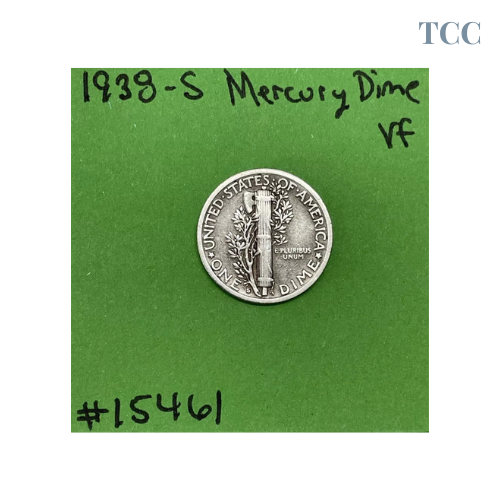 1938 S Mercury Silver Dime Very Fine 90% Silver